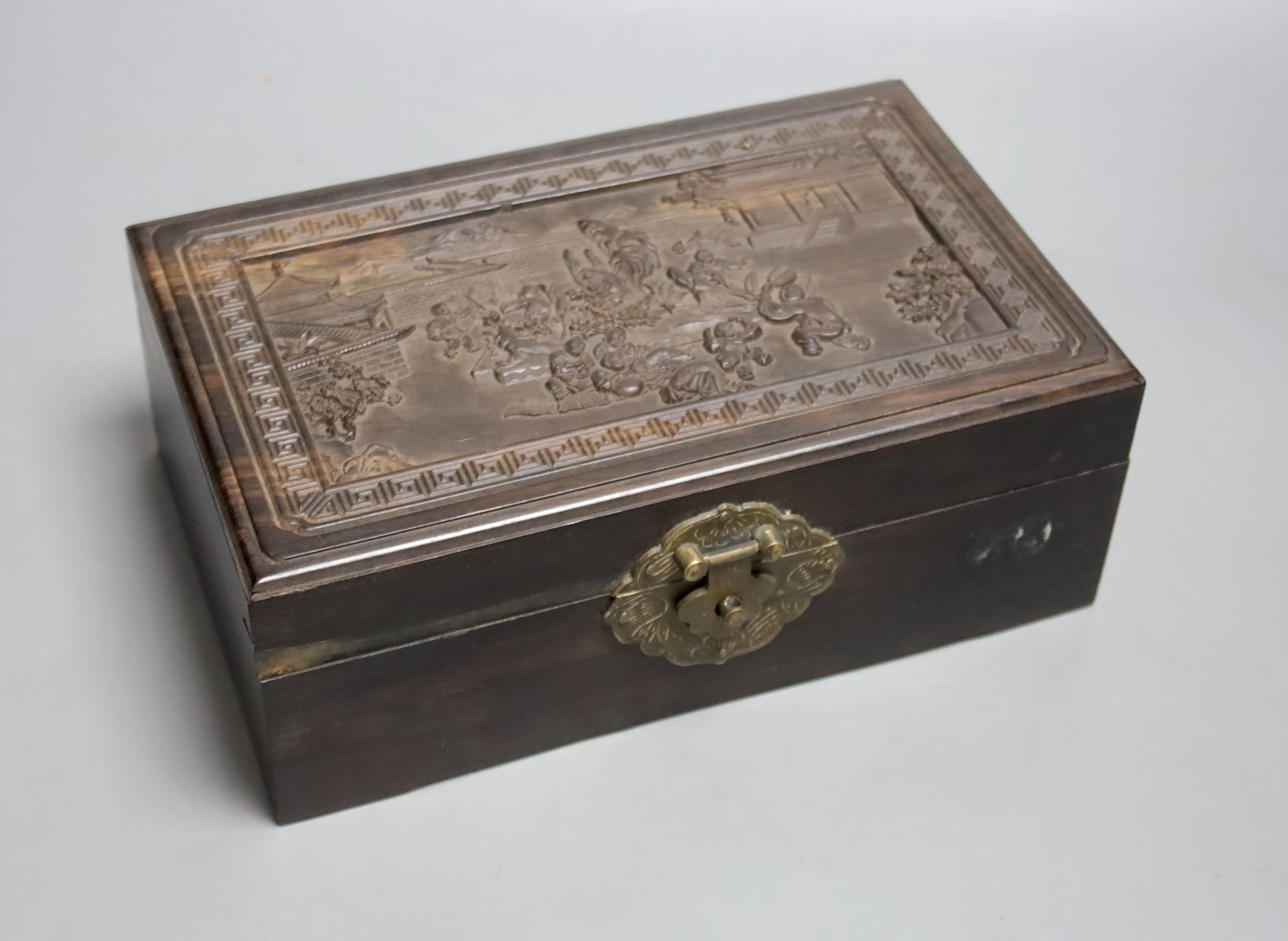 A Chinese hardwood box, 8.5in. (21.5cm)
